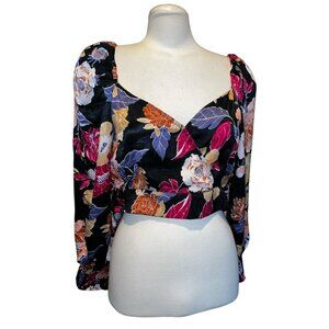 Band of the Free NWT Camille Berry Floral Crossover Top Sz Medium Womens Black